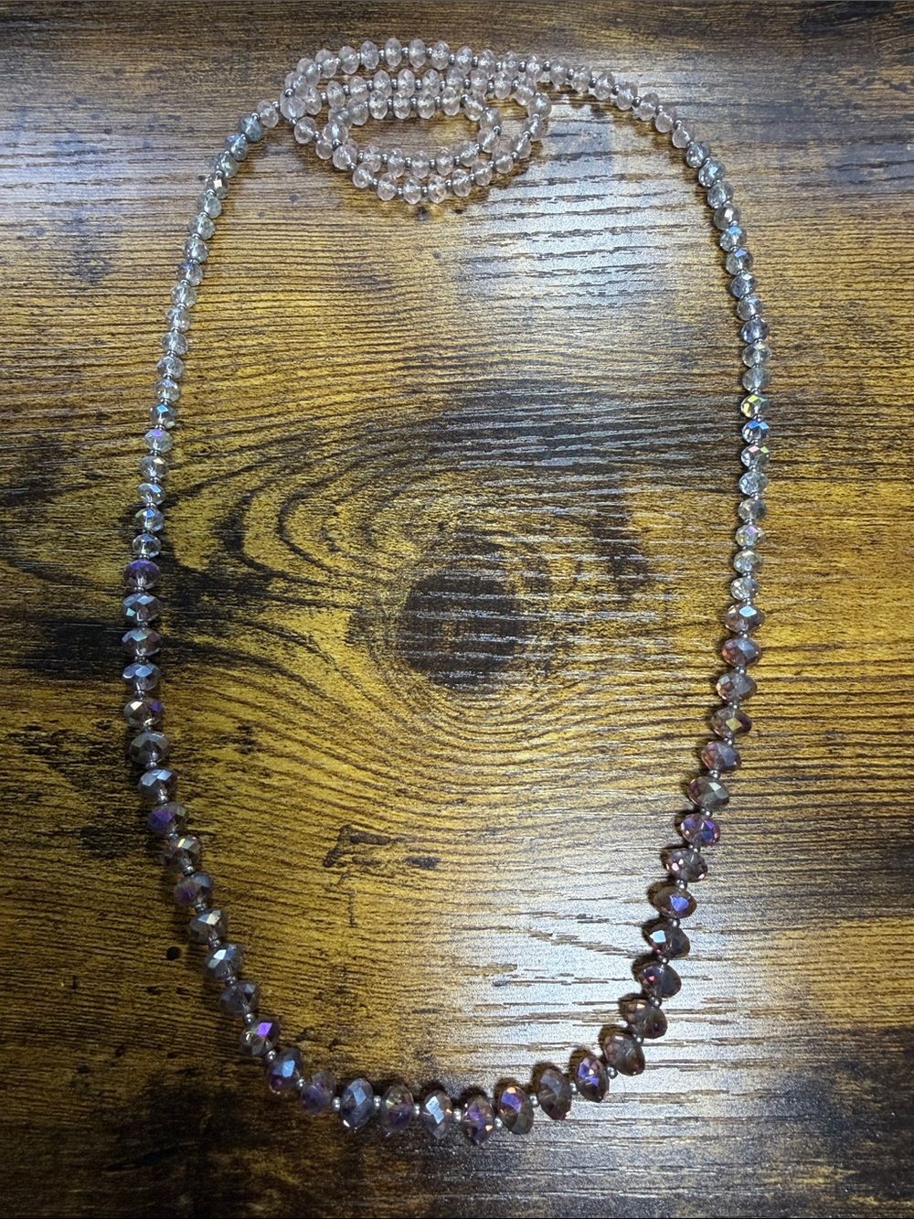 Crystal Bead Long Necklace - Iridescent Brown